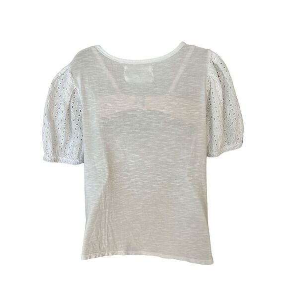 Cupio Eyelet Short Sleeve Blouse Top Round Neck Sz Medium White - Picture 3 of 7